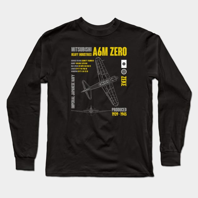 Mitsubishi A6M Zero Long Sleeve T-Shirt by Mandra